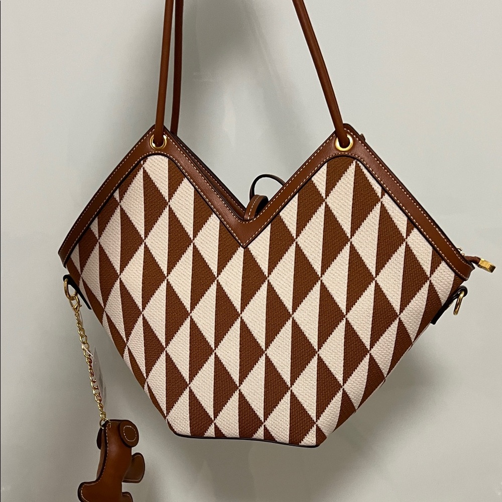 Geometric Brown and Cream Shoulder Bag